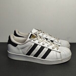 Adidas Womens Superstar Sneakers 7.5 White Black Leather Shell Toe C77153